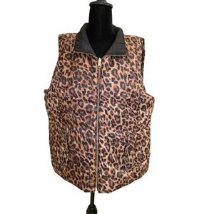 Talbots Petite Women's Quilted Puffer Vest Leopard Animal Print XLP Zip Front